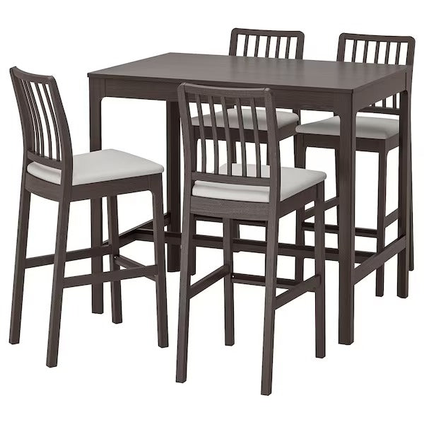 EKEDALEN / BERGMUND Bar table and 4 bar stools, dark brown/Glose black