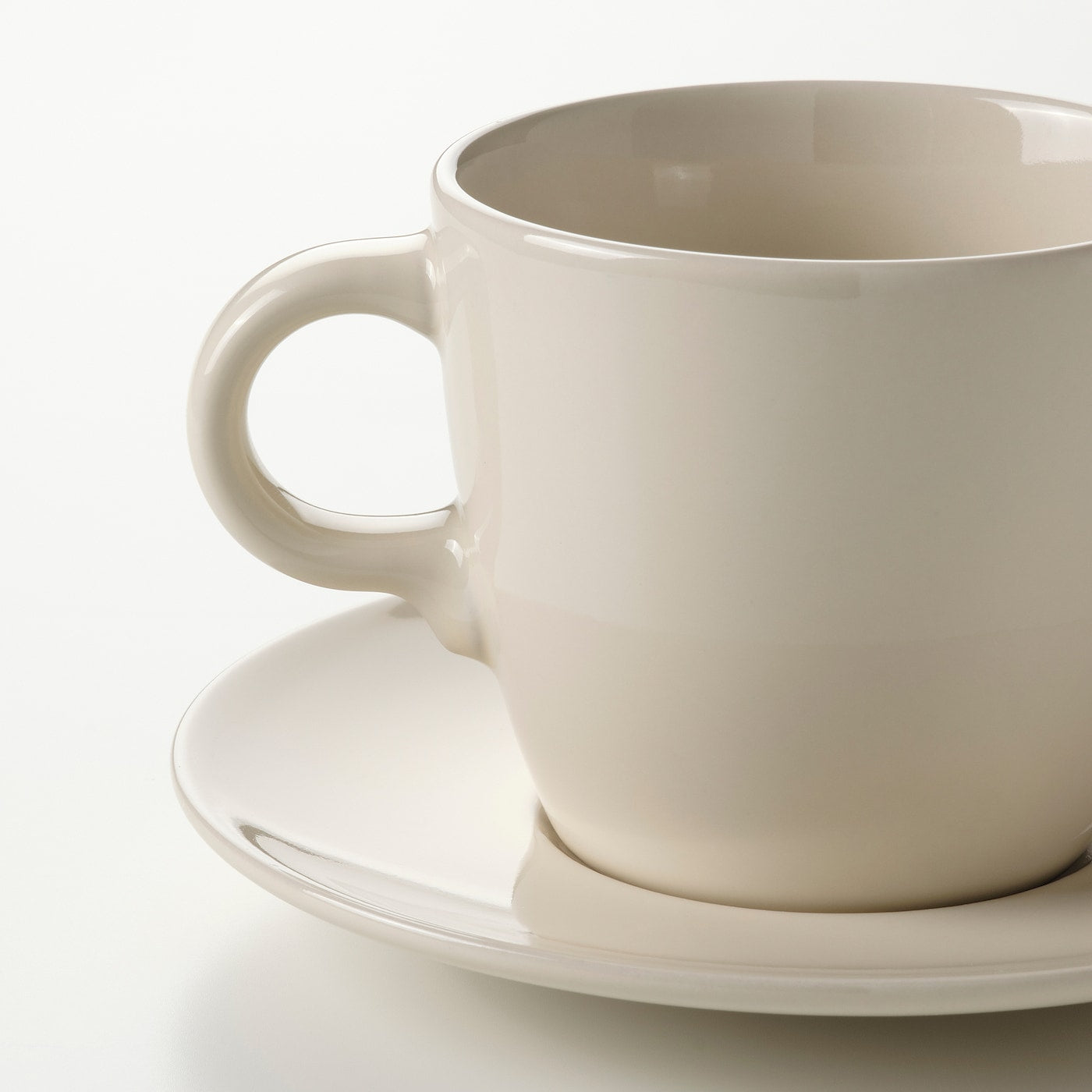 FÄRGKLAR Cup with saucer, glossy beige, 25 cl