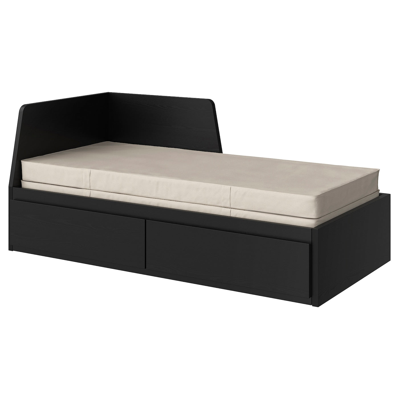 FLEKKE Day-bed w 2 drawers/2 mattresses, black-brown/Åfjäll medium firm, 80x200 cm