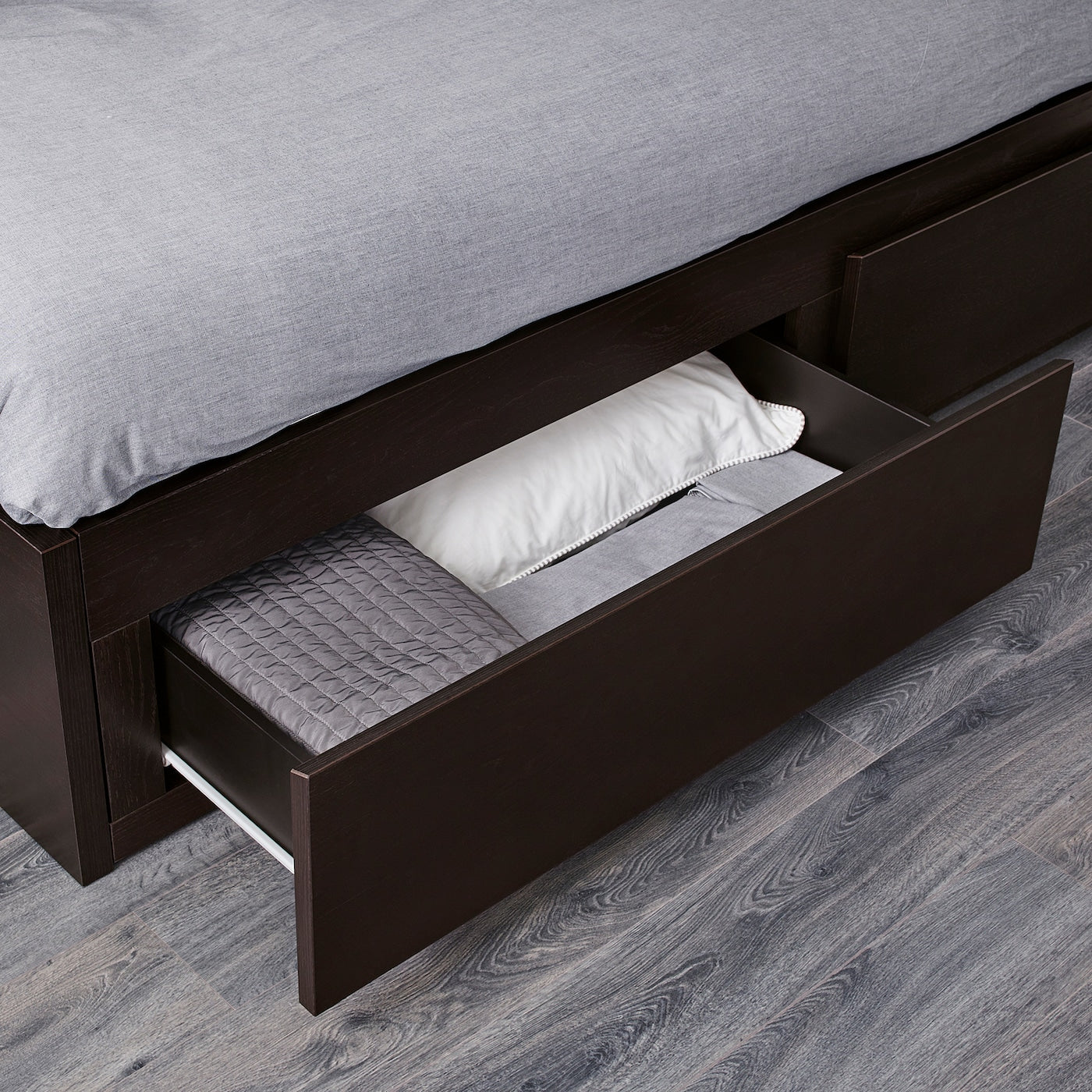 FLEKKE Day-bed w 2 drawers/2 mattresses, black-brown/Åfjäll medium firm, 80x200 cm