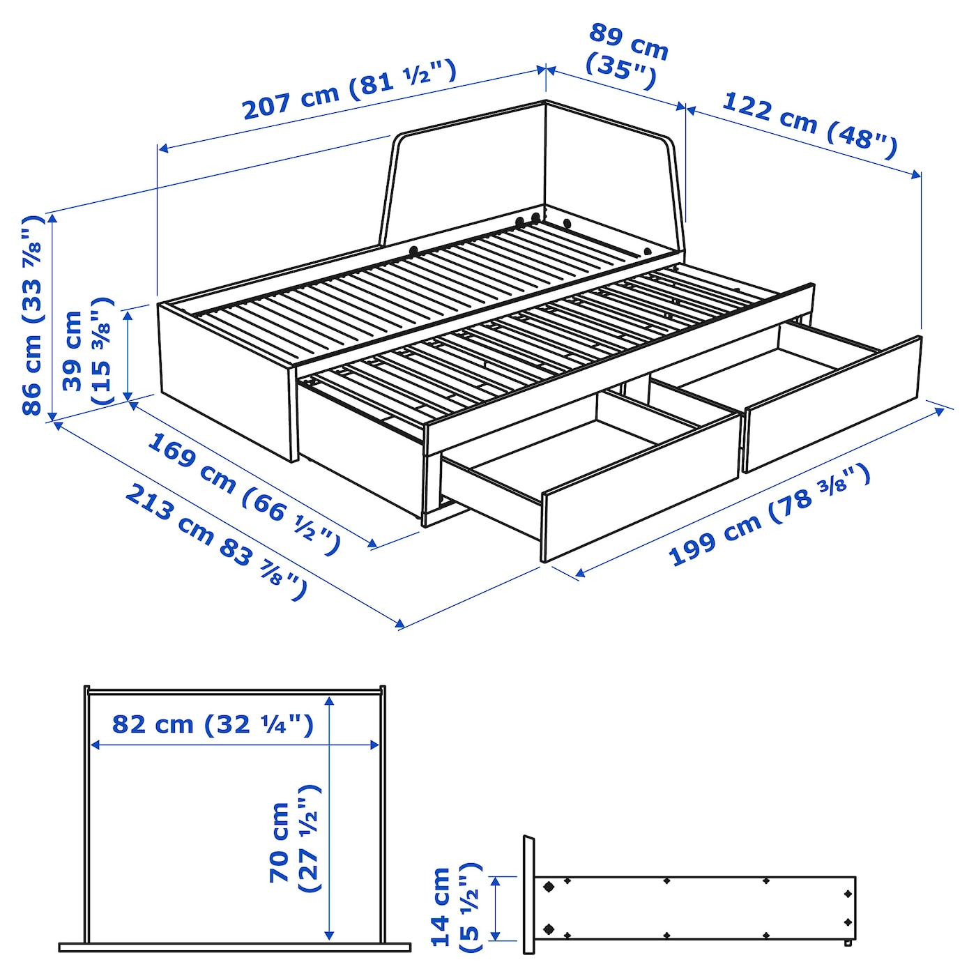 FLEKKE Day-bed w 2 drawers/2 mattresses, black-brown/Åfjäll medium firm, 80x200 cm