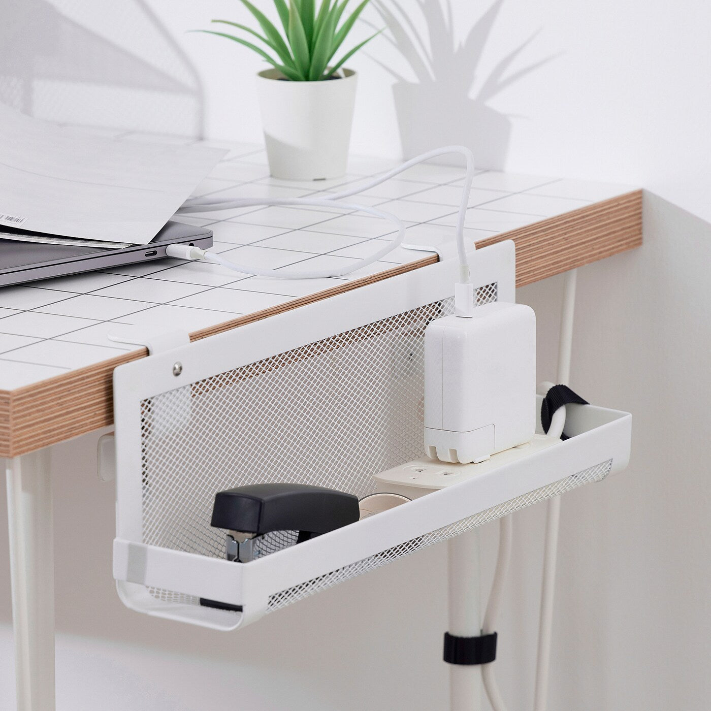 FÖRSÄSONG Cable management tray, white, 38 cm