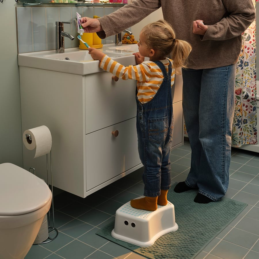 FÖRSIKTIG Children's stool, white/turquoise