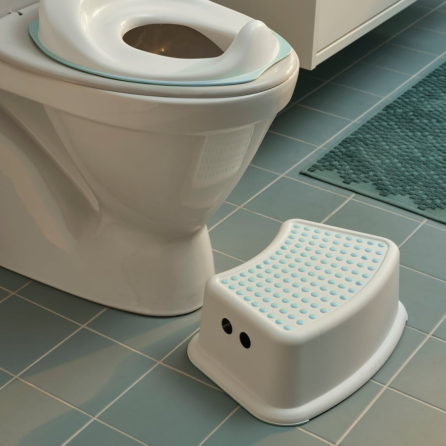 FÖRSIKTIG Children's stool, white/turquoise