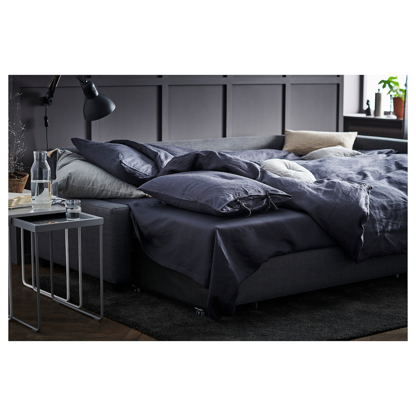 FRIHETEN Corner sofa-bed with storage, Skiftebo dark grey