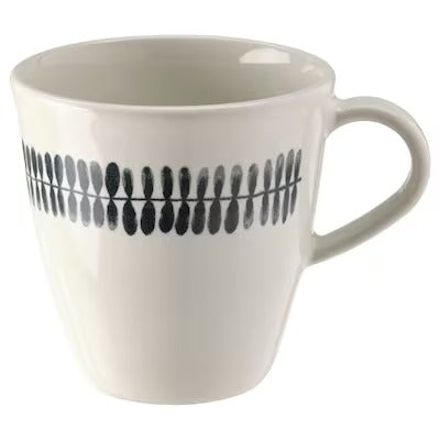 FRIKOSTIG Mug, white/patterned, 32 cl