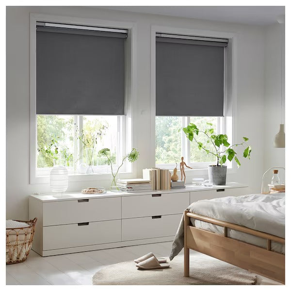 FYRTUR Block-out roller blind, smart wireless/battery-operated grey, 140x195 cm