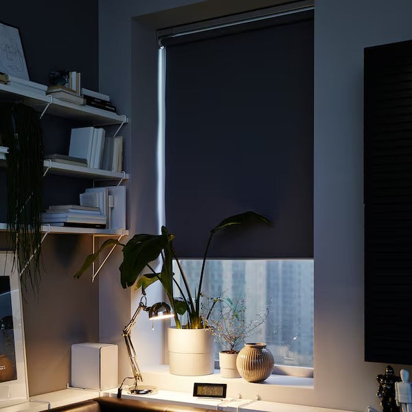 FYRTUR Block-out roller blind, smart wireless/battery-operated grey, 140x195 cm