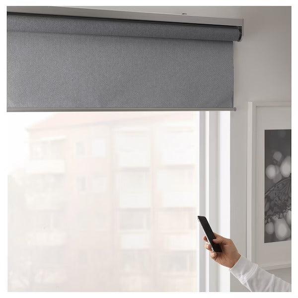 FYRTUR Block-out roller blind, smart wireless/battery-operated grey, 140x195 cm