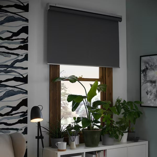 FYRTUR Block-out roller blind, smart wireless/battery-operated grey, 140x195 cm