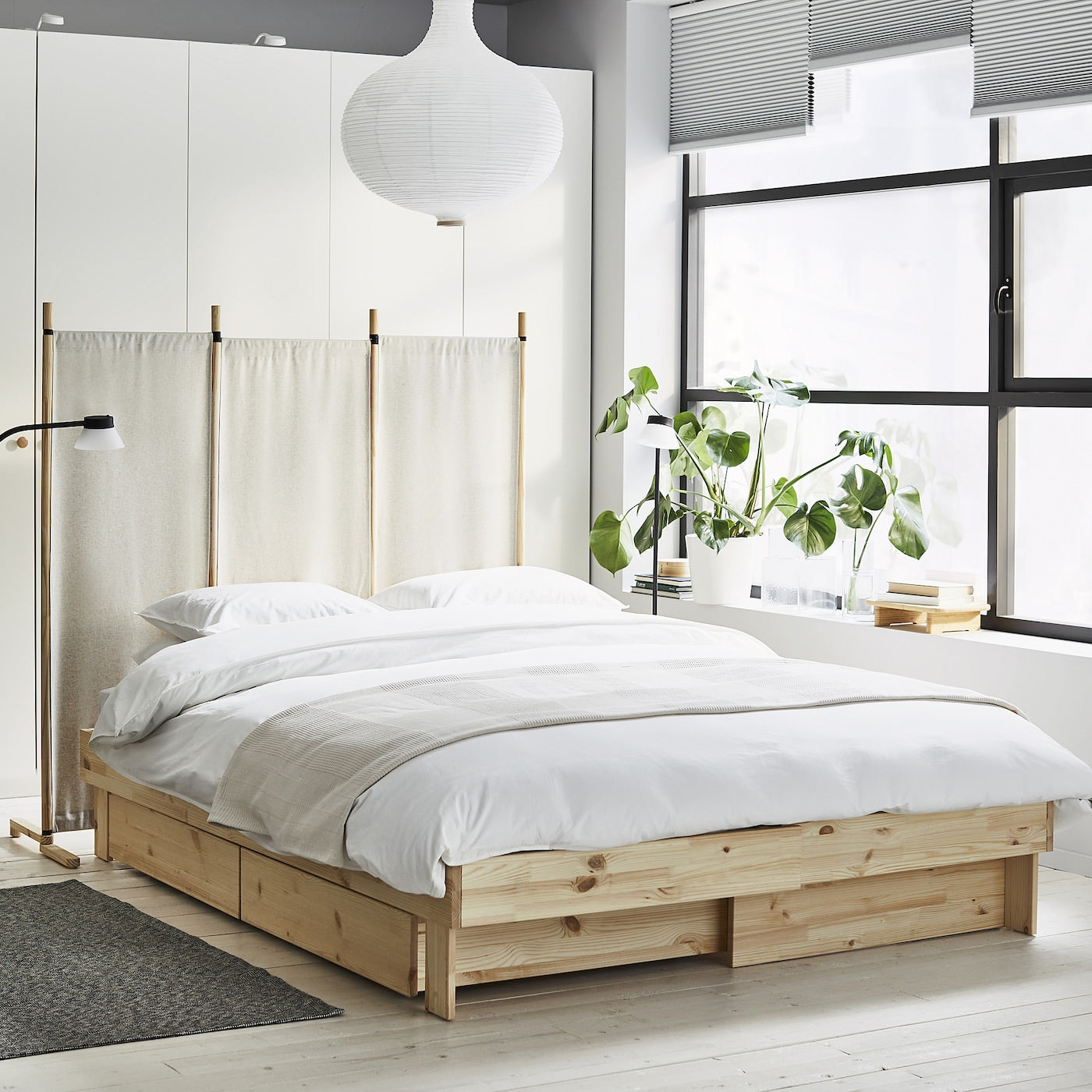 GLAMBERGET Bed frame with storage and mattress, pine/Vesteröy extra firm, 90x200 cm