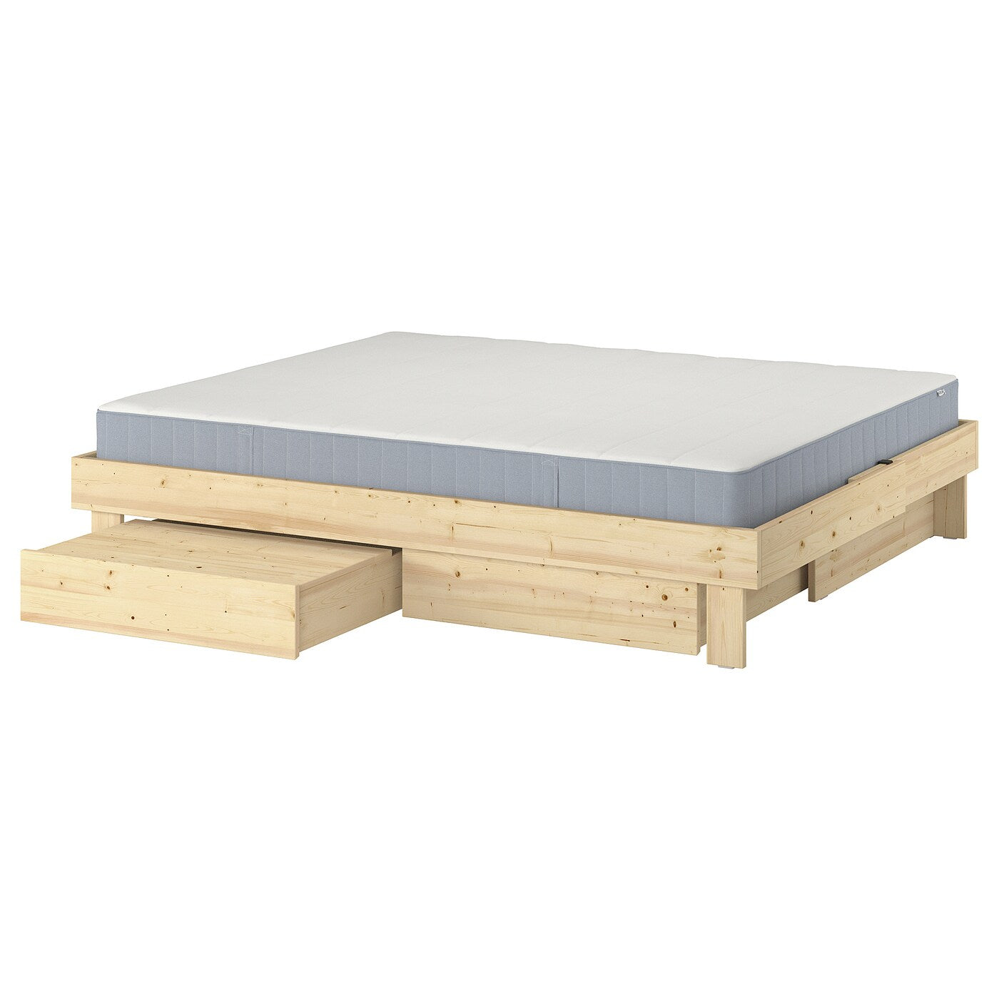 GLAMBERGET Bed frame with storage and mattress, pine/Vesteröy extra firm, 90x200 cm