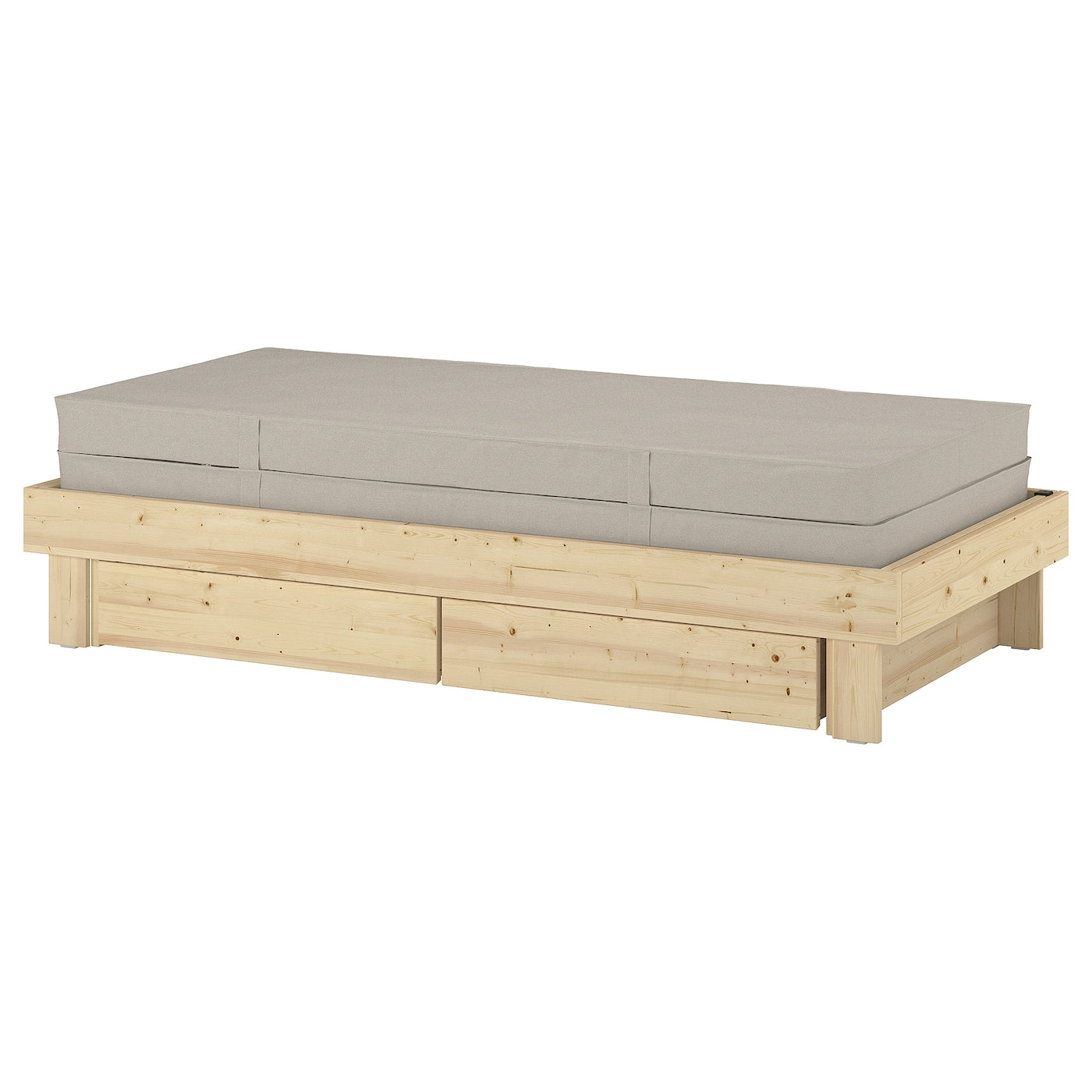 GLAMBERGET Extendable bed w stor/2 mattresses, pine/Åfjäll medium firm, 80x200 cm