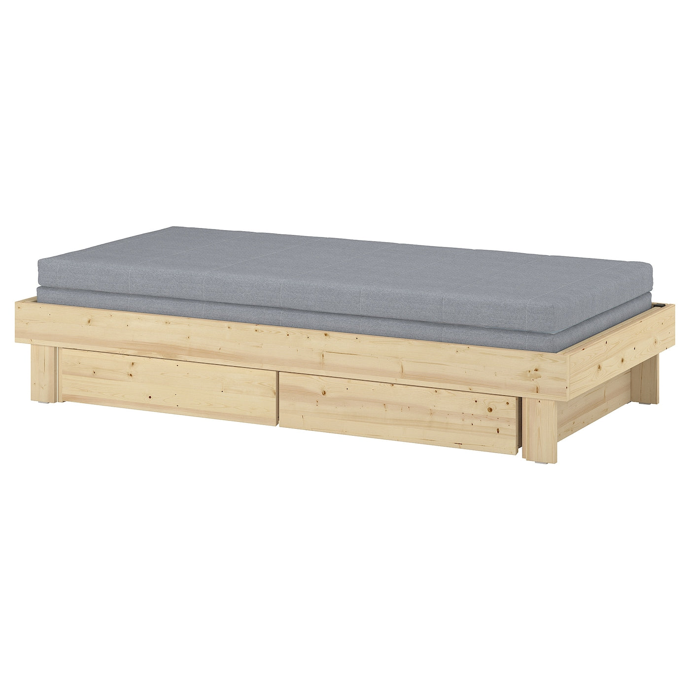 GLAMBERGET Extendable bed w stor/2 mattresses, pine/Åfjäll medium firm, 80x200 cm