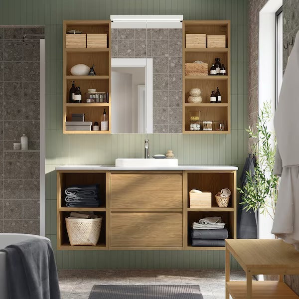 New HAGAÅN Wall open cabinet, oak effect, 40x15x95 cm