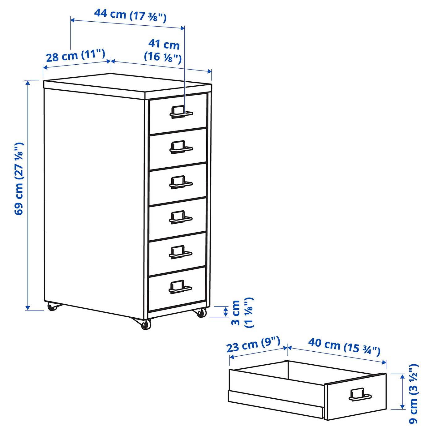 HELMER Drawer unit on castors, 28x69 cm