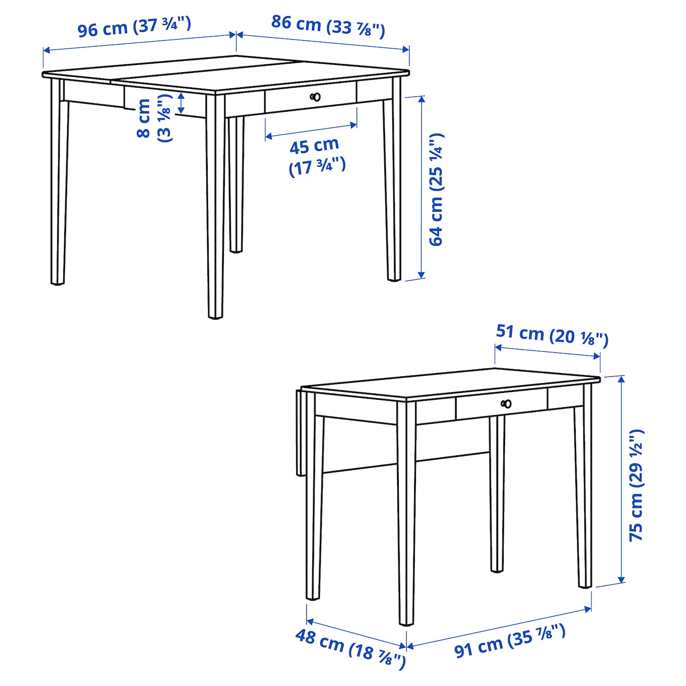 IDANÄS / SKOGSBO Table and 2 chairs, white/dark brown, 51/86x96 cm