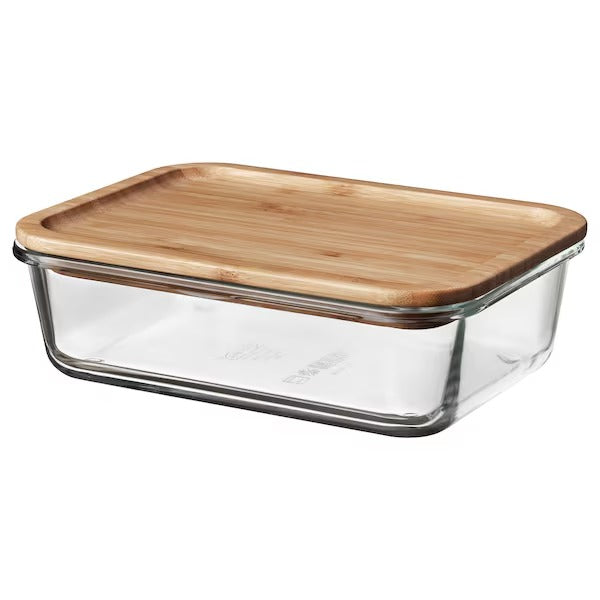 IKEA 365+ Food container with lid, rectangular glass/bamboo, 1.8 l