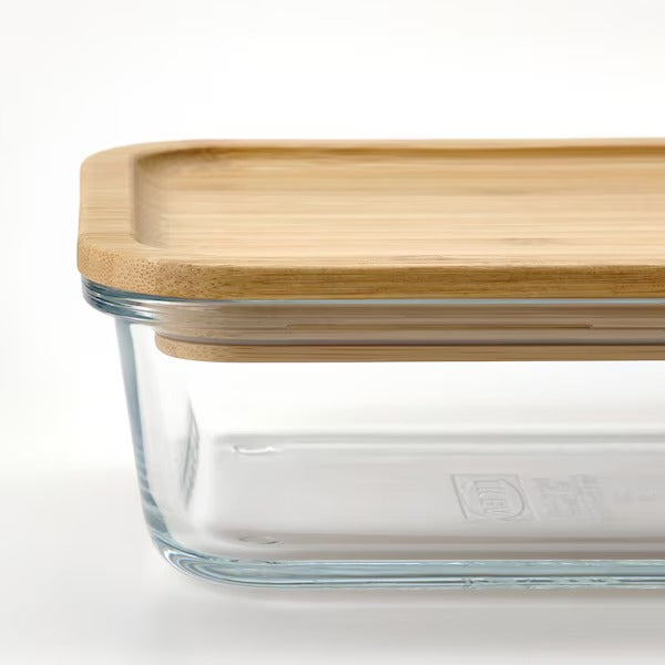 IKEA 365+ Food container with lid, rectangular glass/bamboo, 1.8 l