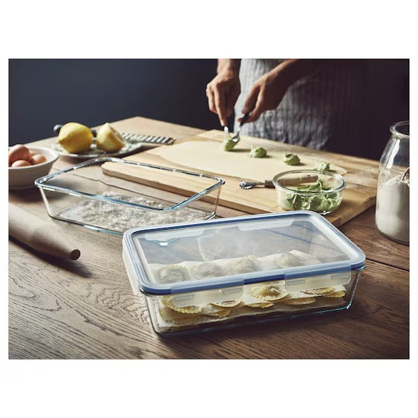 IKEA 365+ Food container with lid, rectangular/glass plastic, 3.1 l