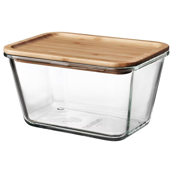 IKEA 365+ Food container with lid, rectangular glass/bamboo, 1.8 l