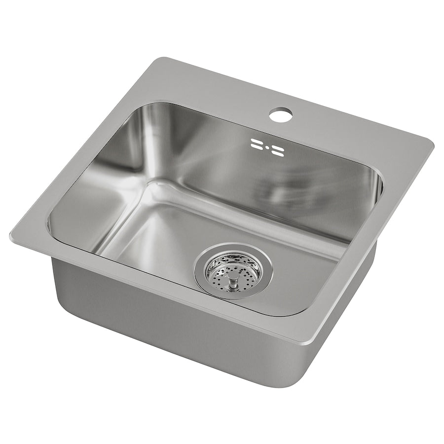 LÅNGUDDEN Inset sink, 1 bowl, stainless steel, 46x46 cm