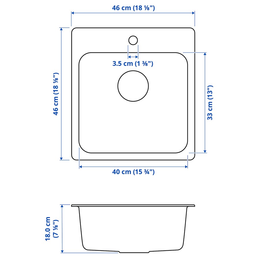 LÅNGUDDEN Inset sink, 1 bowl, stainless steel, 46x46 cm