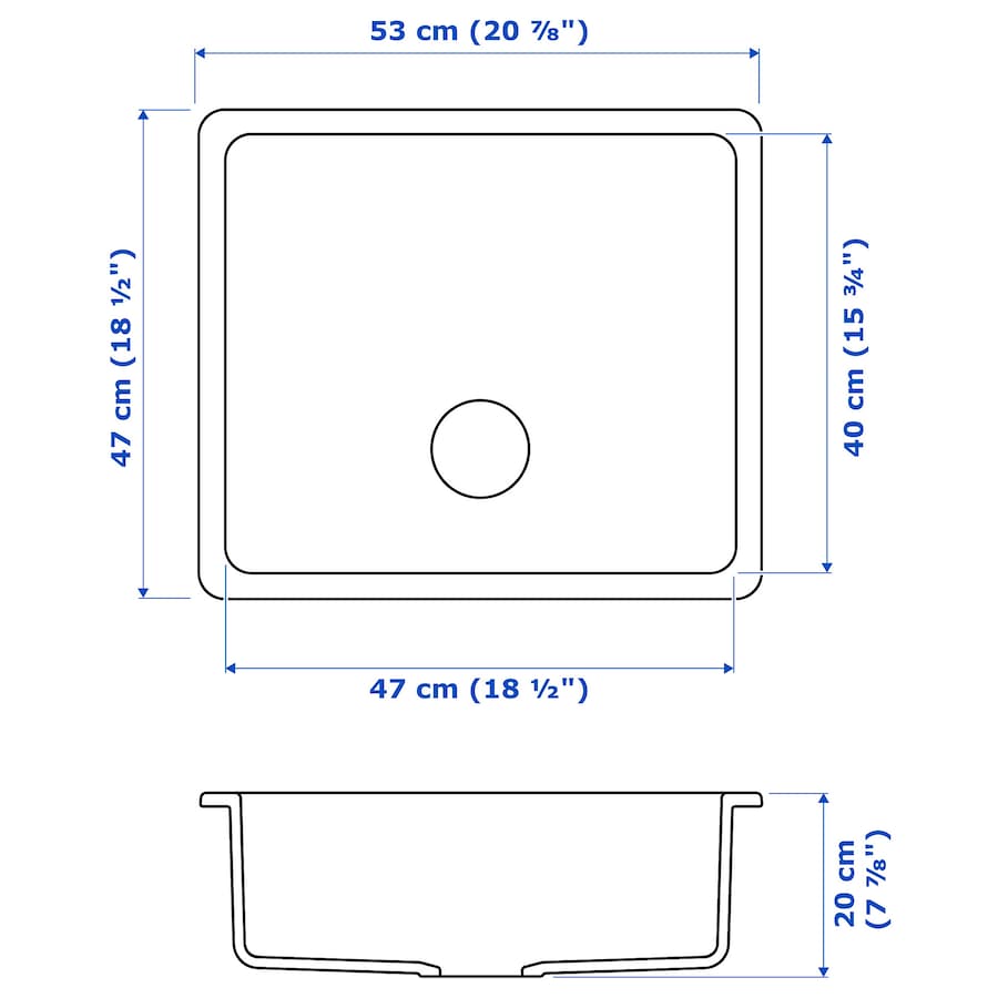 HAVSEN Inset sink, 1 bowl, white, 53x47 cm