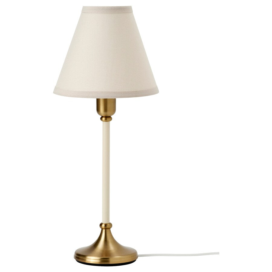 FLYGHÖJD Table lamp, brass/beige, 54 cm