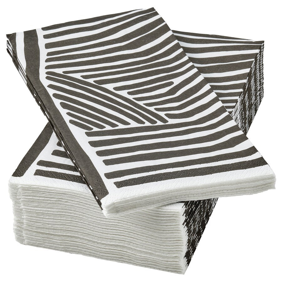 NÄBBFISK Paper napkin, patterned white/black, 38x38 cm