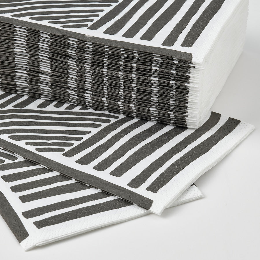 NÄBBFISK Paper napkin, patterned white/black, 38x38 cm