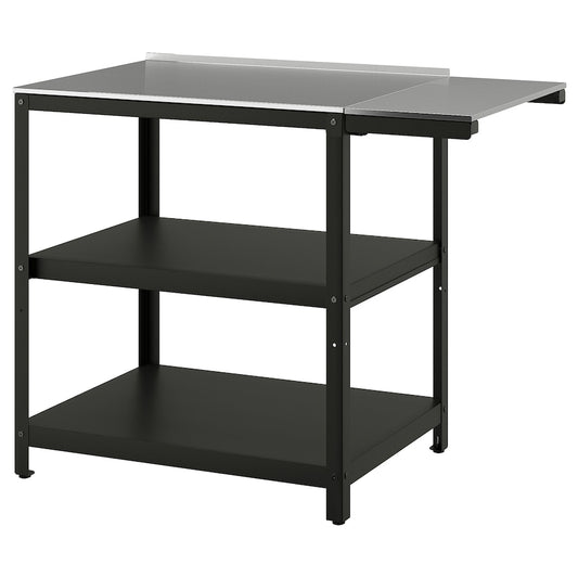 GRILLSKÄR Kitchen island w side table, stainless steel/outdoor, 93/116x61 cm
