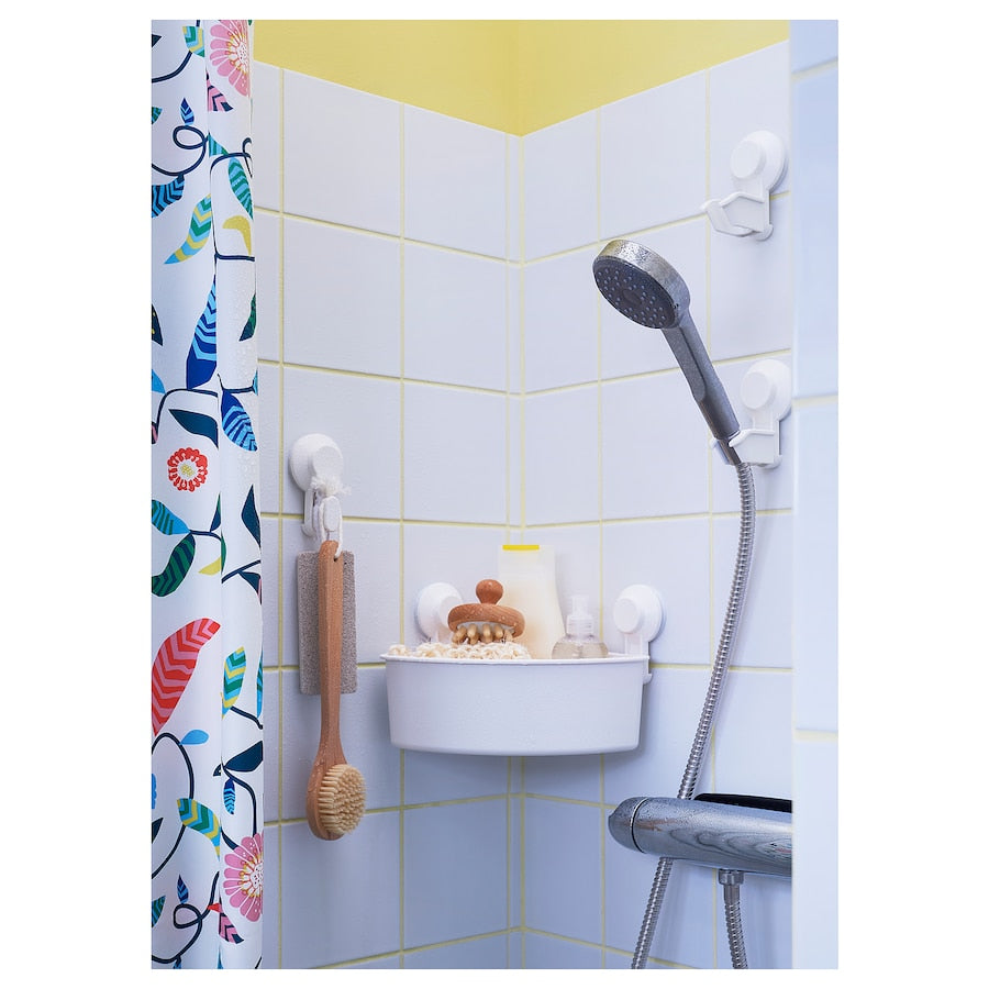 TISKEN Corner shelf unit with suction cup, white