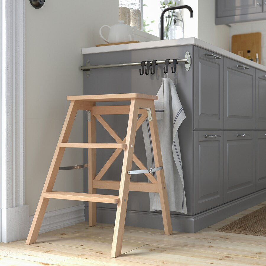 BEKVÄM Stepladder, 3 steps, beech, 63 cm