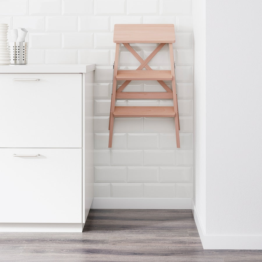 BEKVÄM Stepladder, 3 steps, beech, 63 cm
