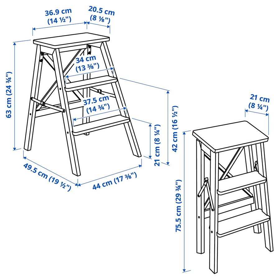 BEKVÄM Stepladder, 3 steps, beech, 63 cm