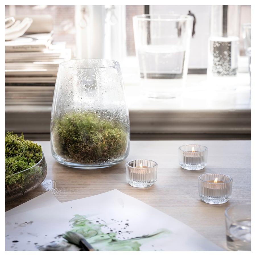 SILKESTRÄD Scented tealight, dew & moss/off-white, 3.5 hr