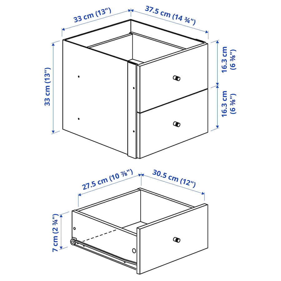 KALLAX Shelving unit with 4 inserts, white stained oak effect, 147x147 cm