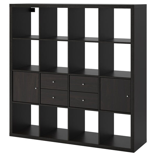 KALLAX Shelving unit with 4 inserts, white stained oak effect, 147x147 cm