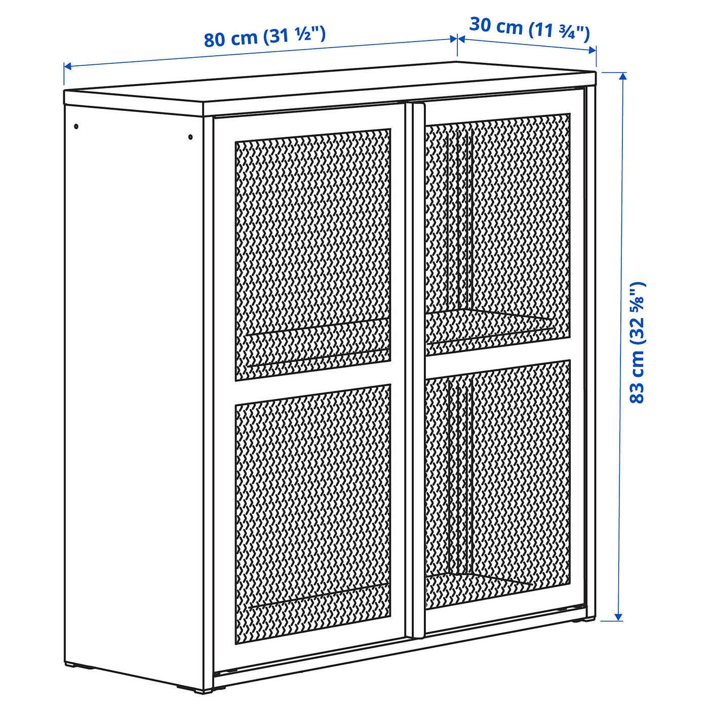 IVAR Cabinet with doors, grey-green mesh, 80x83 cm