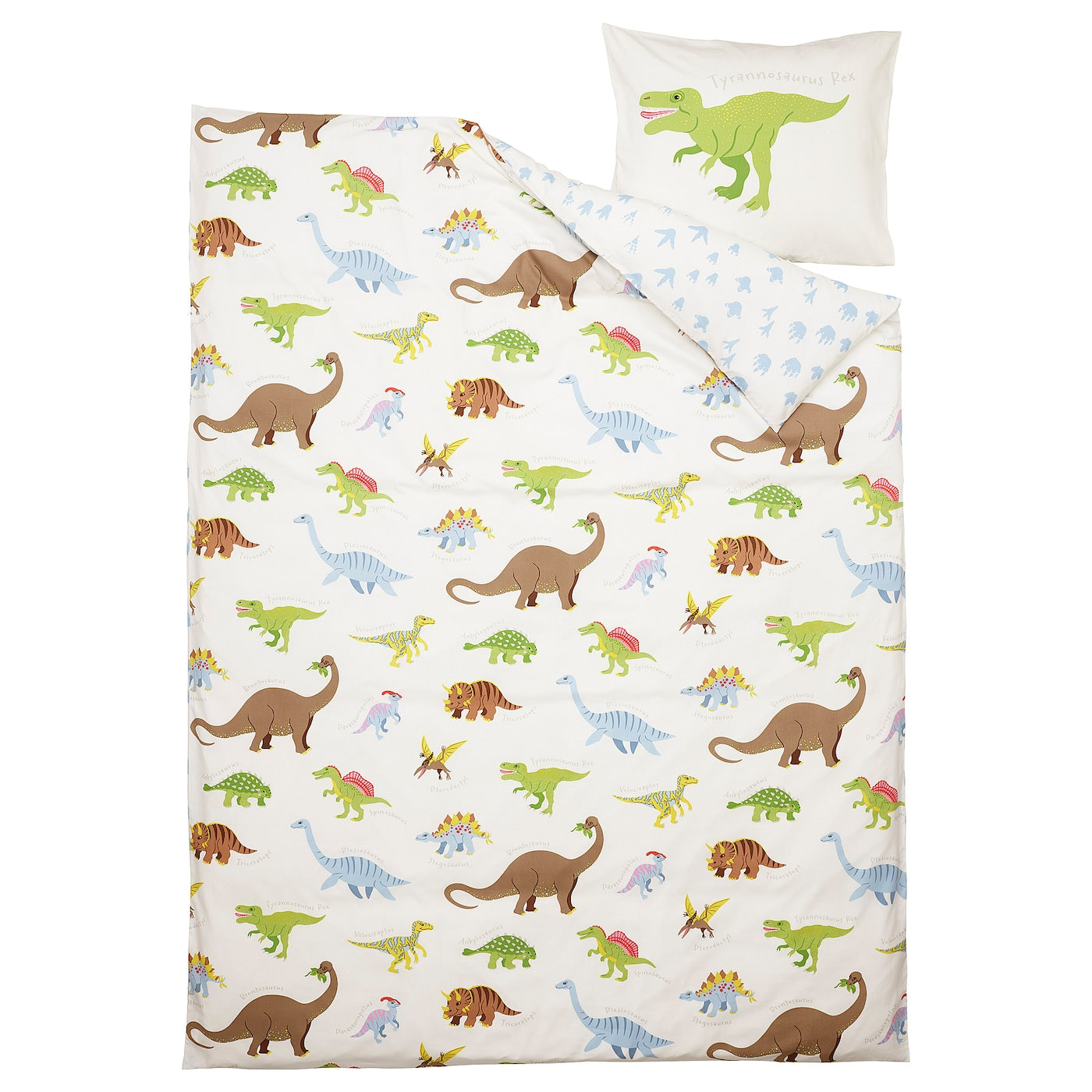 JÄTTELIK Duvet cover and pillowcase, Dinosaurs/white, 150x200/50x80 cm