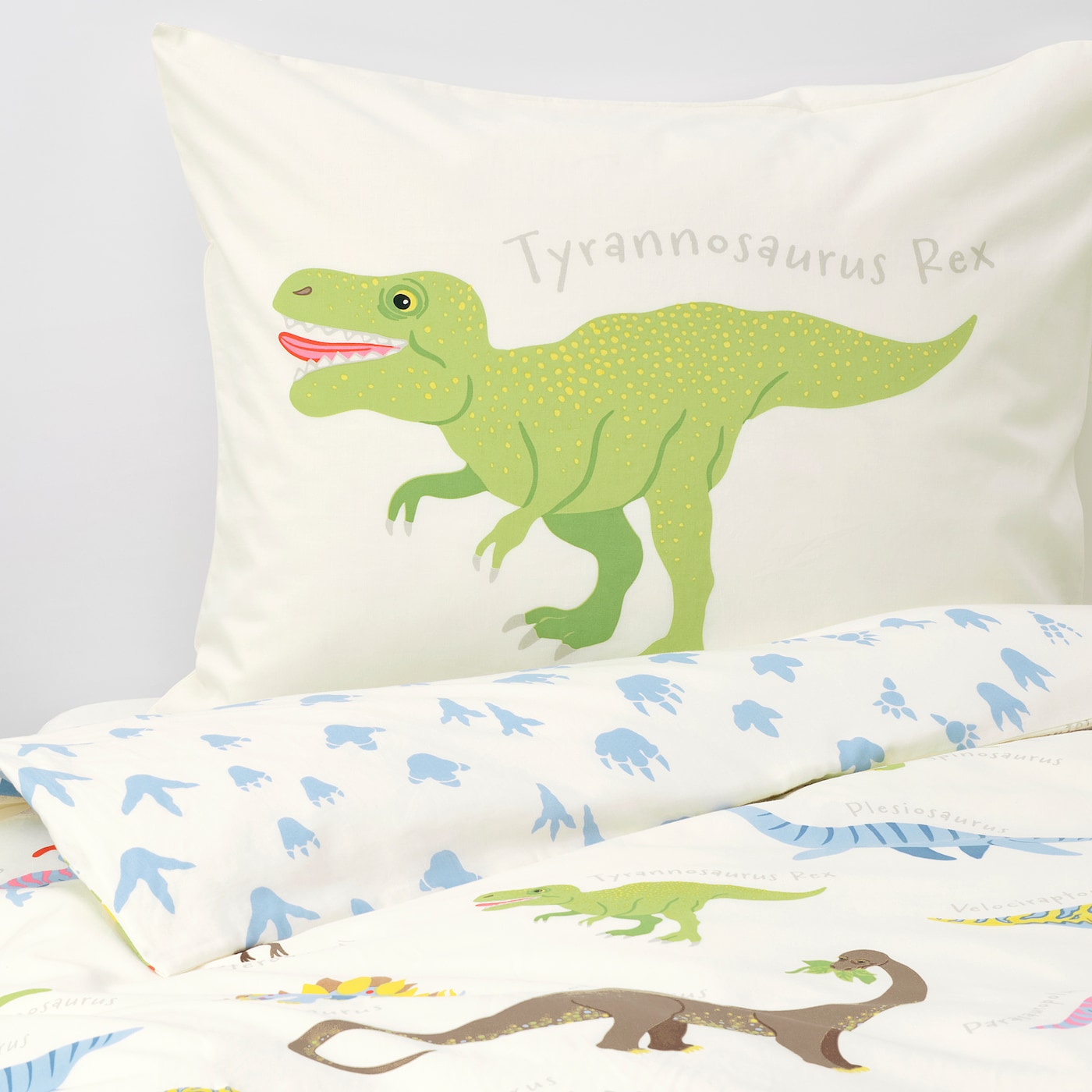 JÄTTELIK Duvet cover and pillowcase, Dinosaurs/white, 150x200/50x80 cm