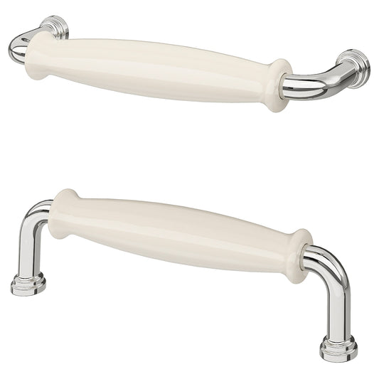 KLINGSTORP Handle, off-white/chrome-plated, 141 mm