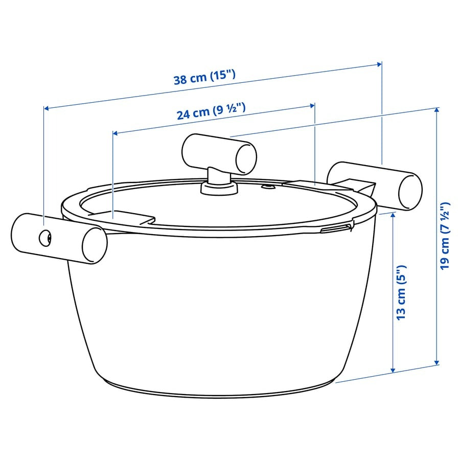 KLIPPFISK Pot with lid, non-stick coating glass/wood black-blue, 5 l