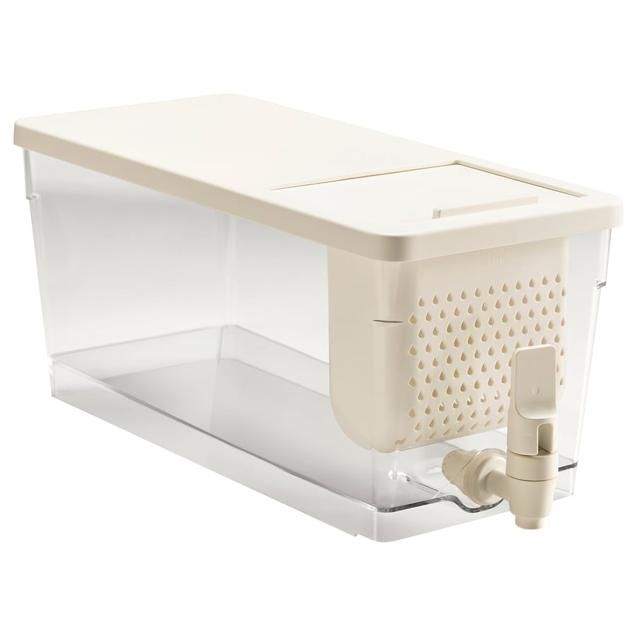 KLIPPKAKTUS Container w tap disp for fridge, transparent, 4.5 l