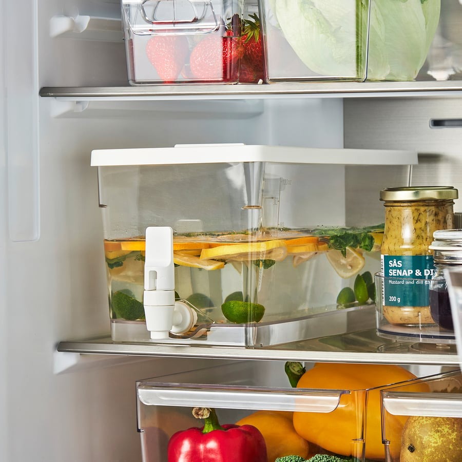 KLIPPKAKTUS Container w tap disp for fridge, transparent, 4.5 l