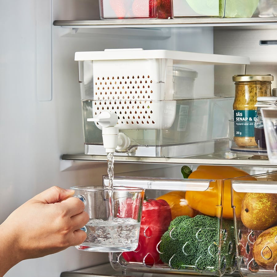 KLIPPKAKTUS Container w tap disp for fridge, transparent, 4.5 l