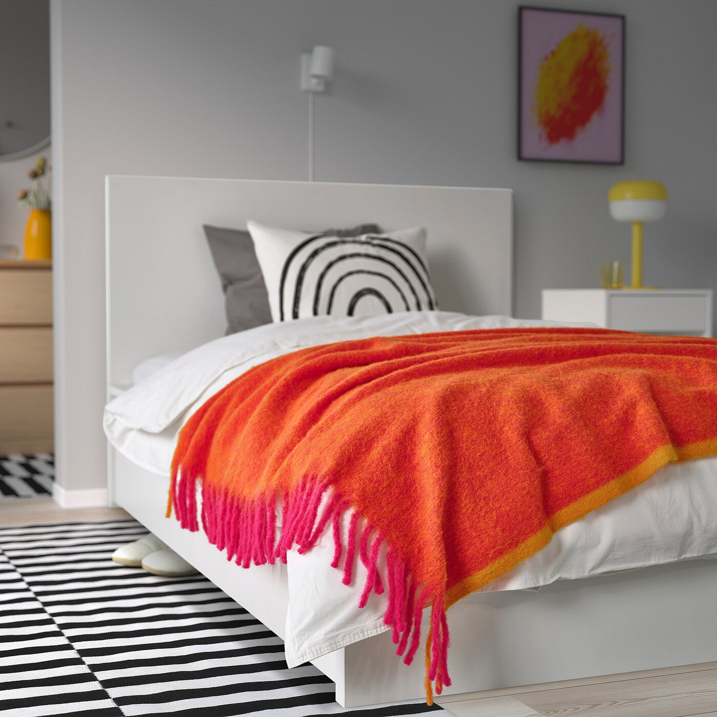 KLIPPOXEL Throw, orange/bright pink, 130x170 cm