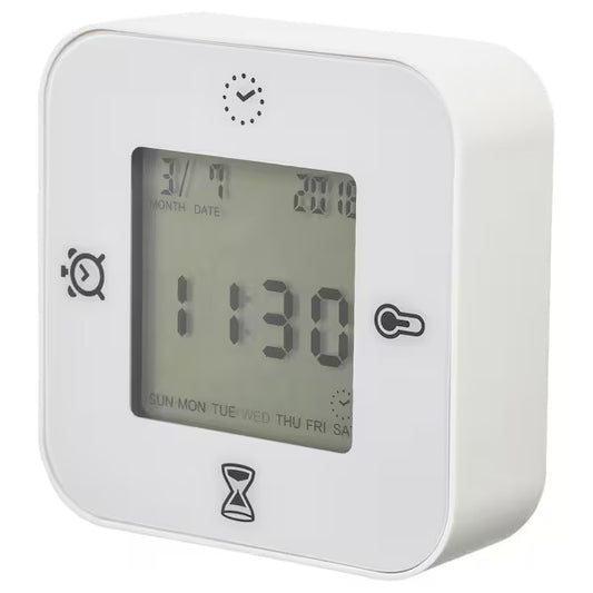 KLOCKIS Clock/thermometer/alarm/timer, white, 7x7 cm