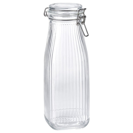 KÖSSEBÄR Bottle shaped jar with lid, clear glass, 1 l